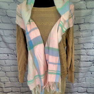 Pastille pink, blue, green, and white,.scarf, 100% percent cashmear.